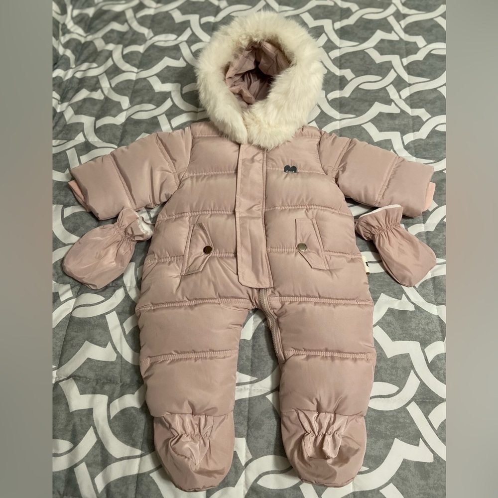 MURMURBEAR~NWOT~Light Pink~Infant Baby~Snowsuit w/Hood & Gloves~Size 3-6/9 Mos